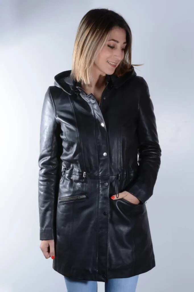 manteau cuir noir Black Lines femme