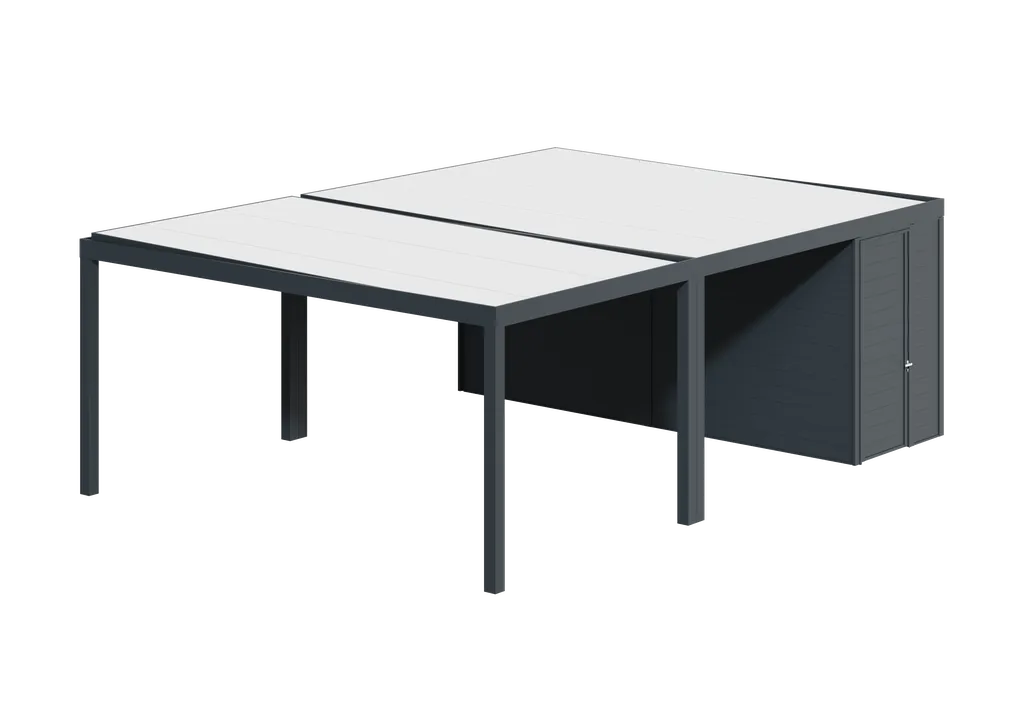 Abri de voiture aluminium avec box de stockage intégré Tschoeppe à Ajaccio et Porticcio : abri voiture et rangement sécurisé, thermolaquage 30 ans, fabrication française sur mesure