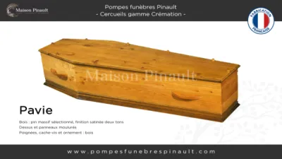 Cercueil crémation en pin Pavie le plus simple et économique par la maison Pinault