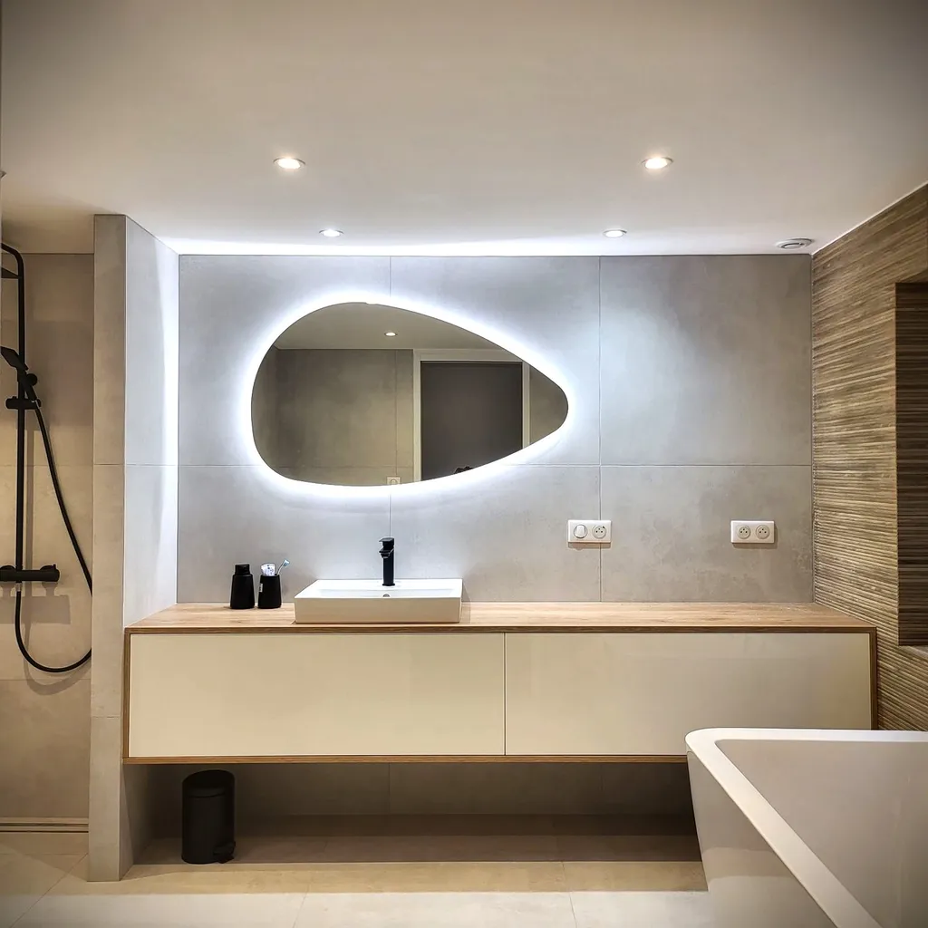 Meuble de salle de bain blanc et bois sur mesure à Saint Bernard