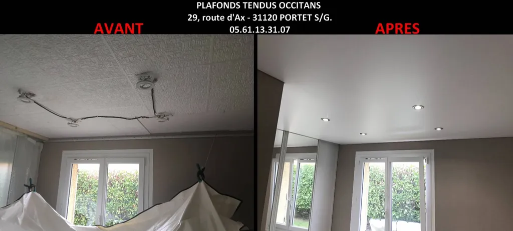 AVANT - APRES plafond en plaques de polystyrènes - Pose plafond tendu BARRISOL by Plafonds Tendus Occitans Toulouse