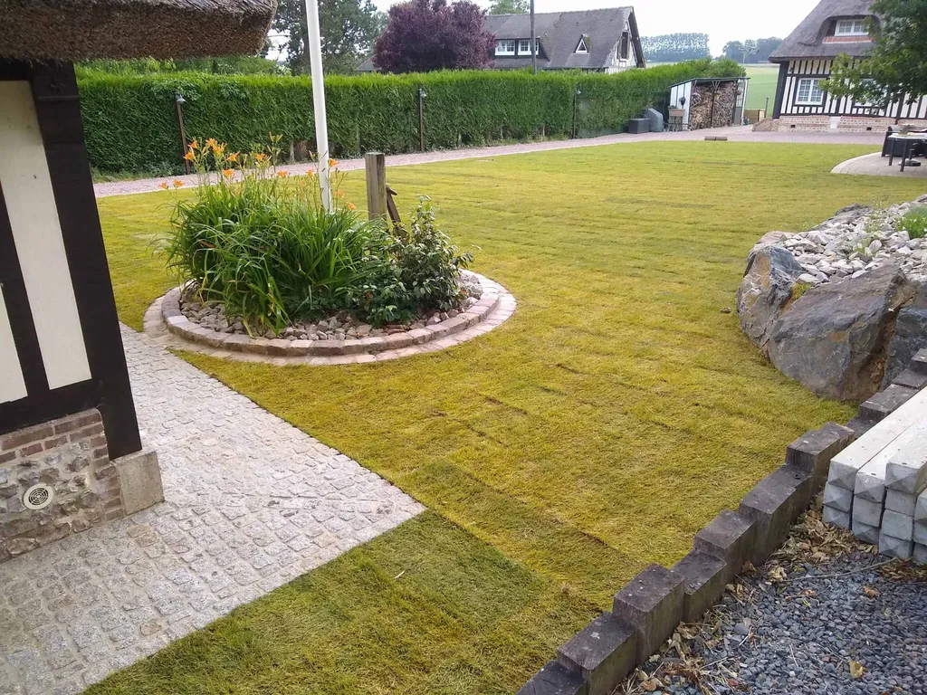 Réalisation d’une pelouse en gazon de placage à Manneville-la-Goupil