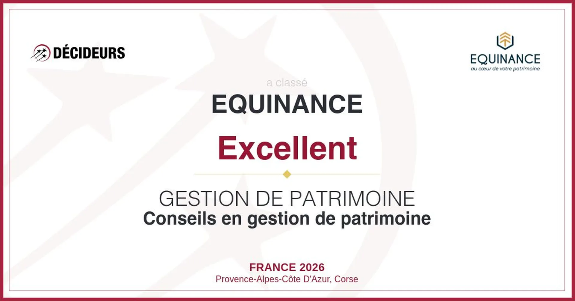 EQUINANCE classé « Excellent» par Décideurs Magazine en 2026