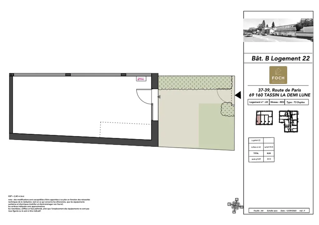 Villa Astra – Tassin-la-Demi-Lune. Appartement en plateau brut à aménager de 62,36 m² avec 29,09 m² d’extérieur exposé Sud