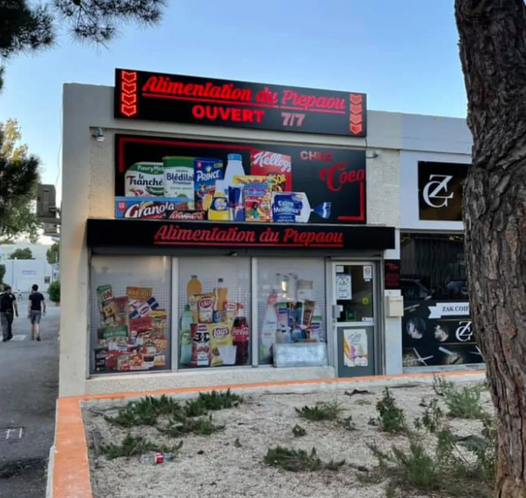 Enseigne lumineuse  à plat pour l'alimentation du Prepaou à Istres