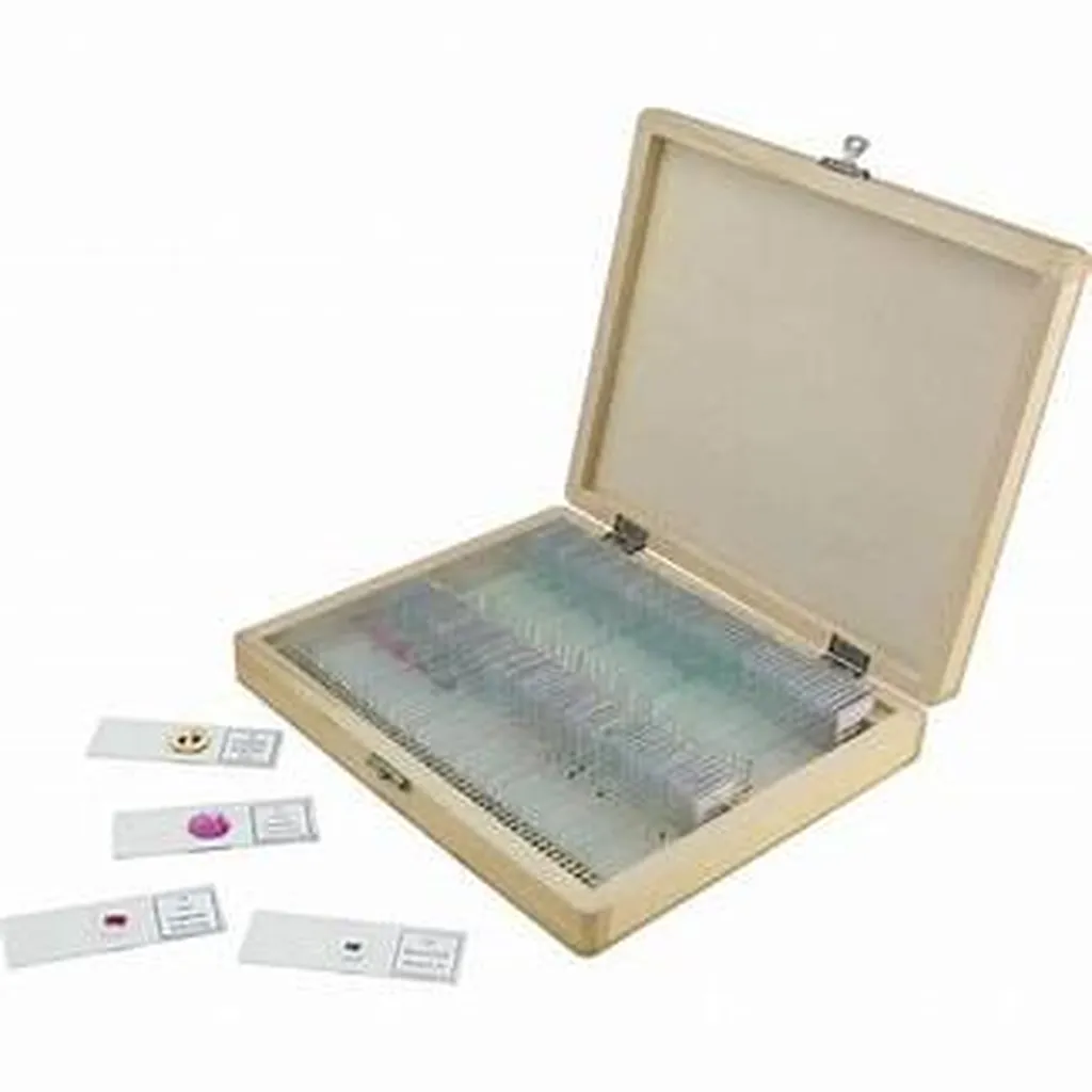 A BORDEAUX on peut acheter ce coffret en bois de présentation microscopique composé de 50 lames de diverses préparations.
