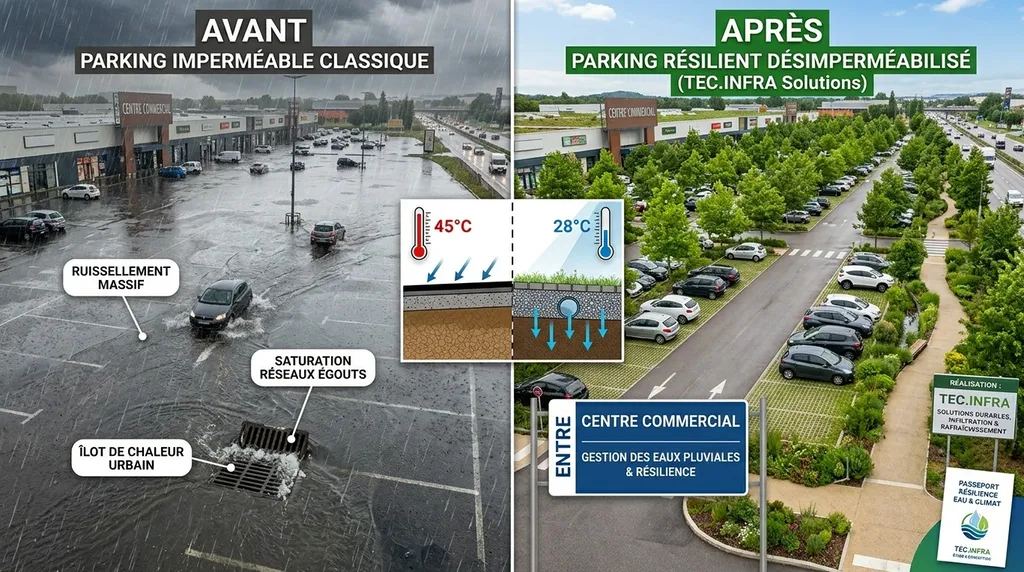 Comment désimperméabiliser et renaturer un parking, site industriel ou une zone commerciale ?