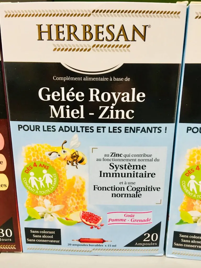 Complexe gelée royale miel zinc herbesan en pharmacie