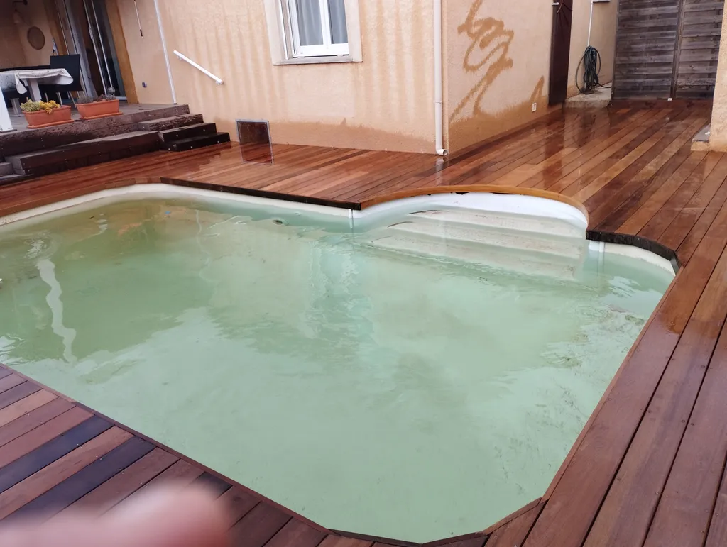 Terrasse en exotique avec de arrondi autour du piscine 