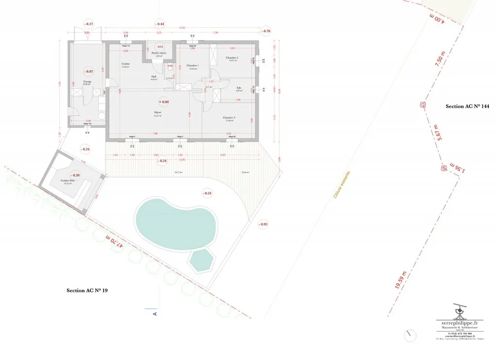 Plan RDC existant - Conception de l'extension d'une villa individuelle et d'un poolhouse à La Barben