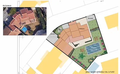 Réalisation de plan et visuel pour aménagement de jardin avec piscine par architecte paysagiste sur Aix-En-Provence 13080