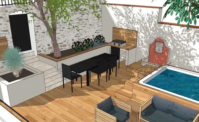 Architecte d'extérieur sur Aix-En-Provence : Aménagement de jardin avec végétaux, terrasses bois exotique et intégration jacuzzi en conception sur mesure
