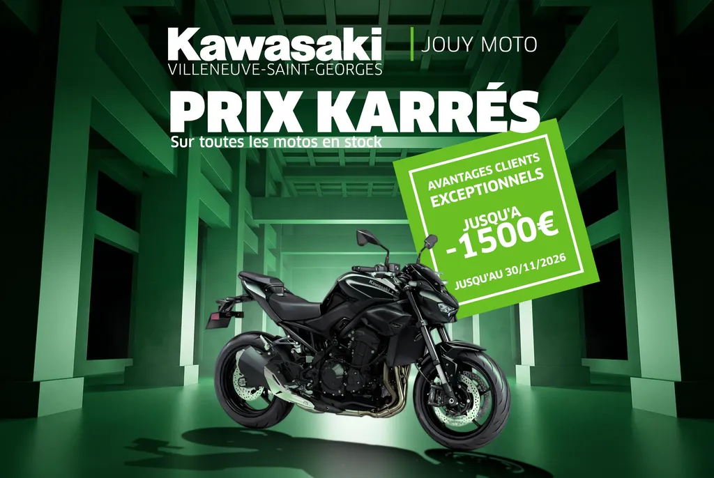 Avantages clients exceptionnels sur toute la gamme Kawasaki dans le Val-de-Marne, jusqu'à 1500€, chez Jouy Moto, jusqu'au 30 novembre 2026