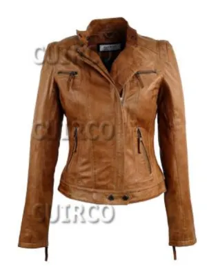 blouson cuir cognac femme