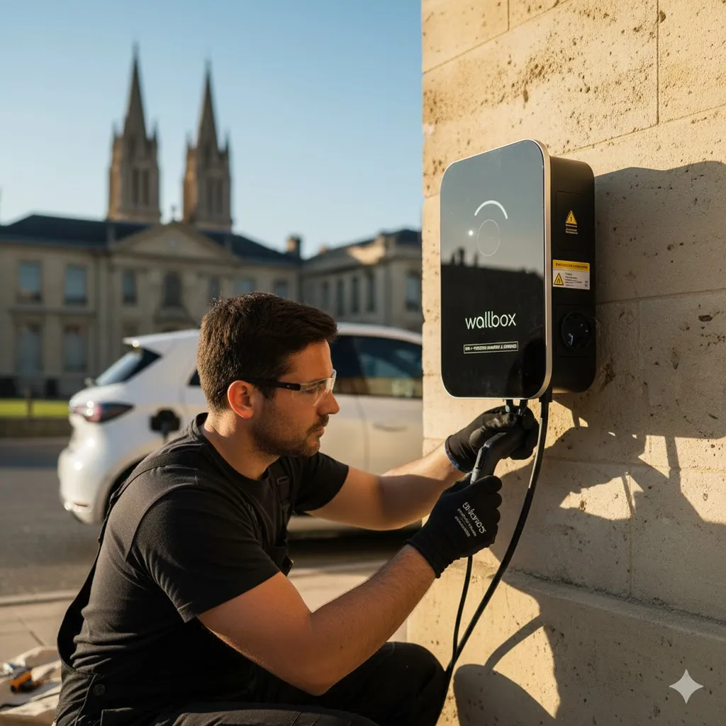 Installation de borne de recharge extérieure à Bordeaux : normes IP54, protection contre l'humidité et sécurité électrique. Artisan IRVE spécialisé.