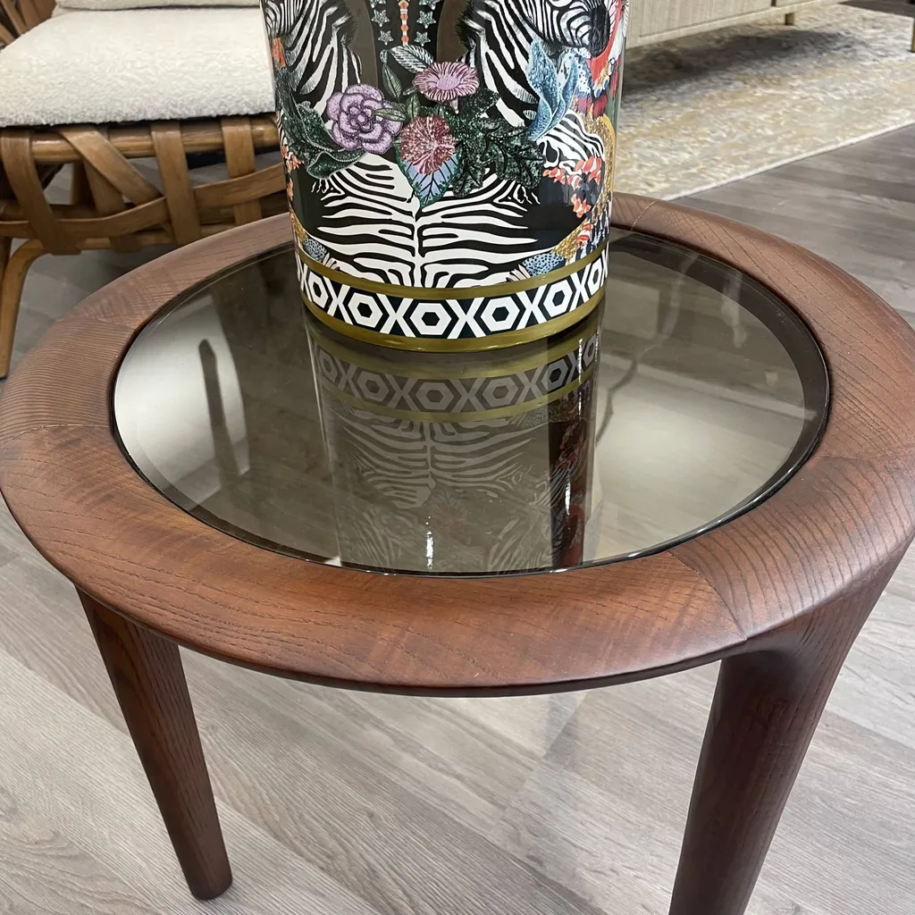 Bout de canapé bois et verre bronze