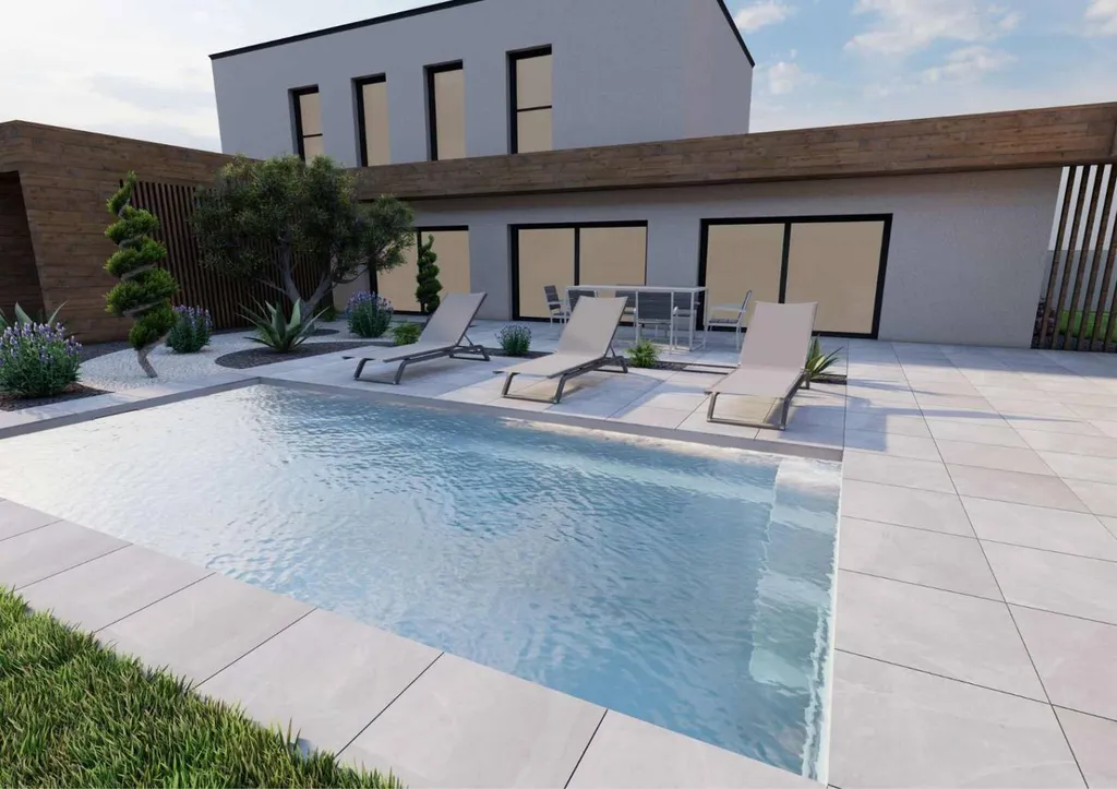 Piscine vue biais margelle