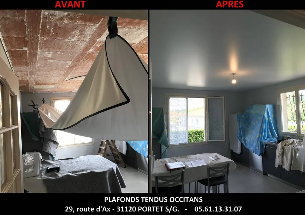 AVANT / APRES plafond cuisine satiné blanc BARRISOL by Plafonds Tendus Occitans Muret
