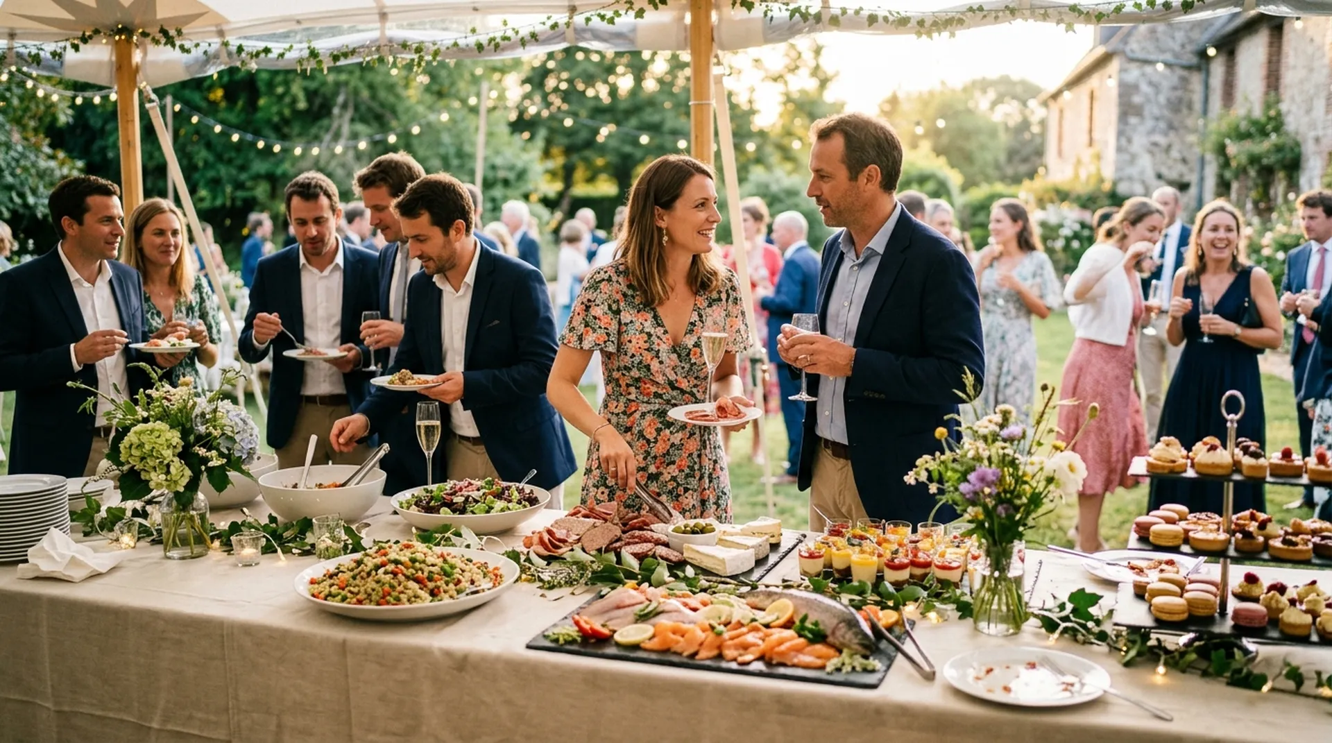 Service traiteur pour réception de mariage proche Bernay : cocktail dînatoire, buffet froid de qualité et pièces sucrées raffinées.