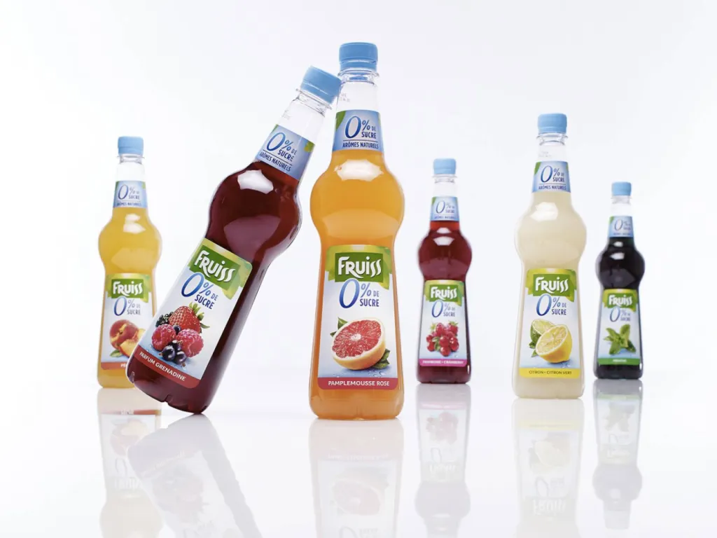 photographe packshot produit à Lyon bouteilles de sirop  Fruiss sirop