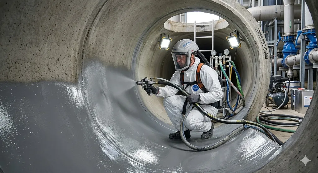 Chemisage par application de résine époxy projetée pour rénovation interne rapide des canalisations difficiles d’accès sans travaux lourds autour de Maubec