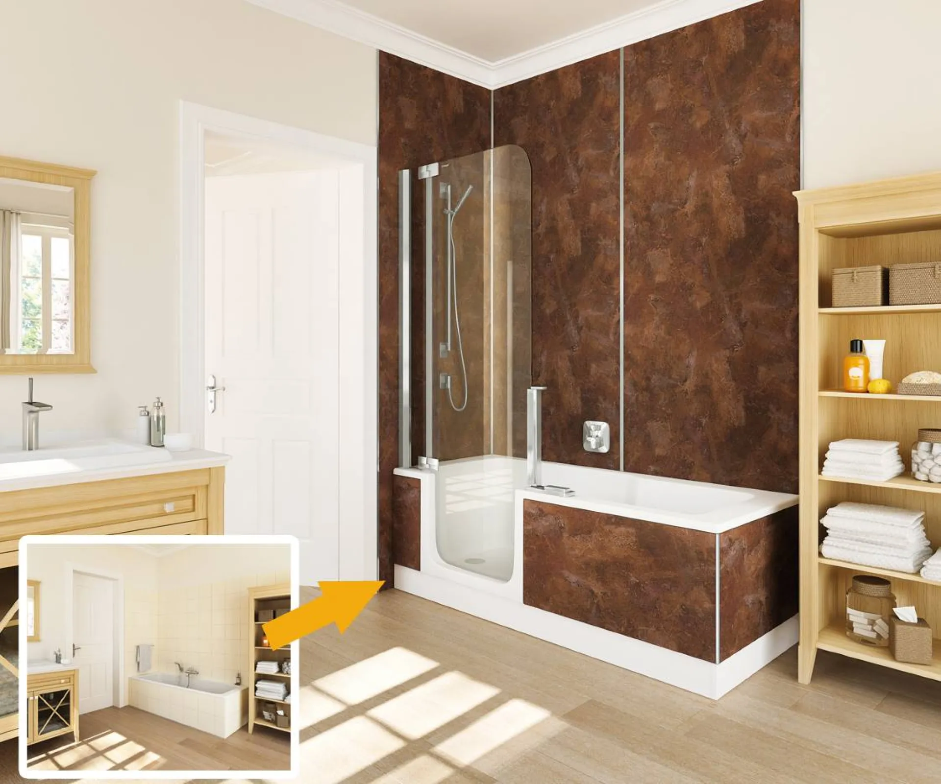 Baignoire à porte combiné douche