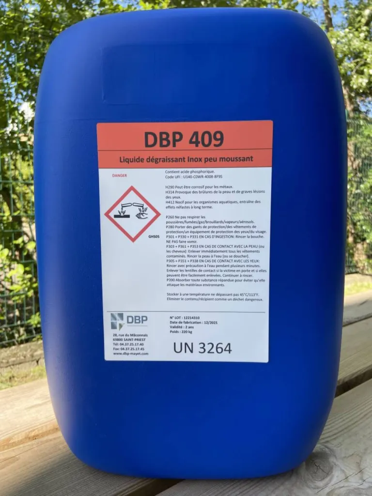 DBP 409 - Produit peu moussant donc particulièrement adapté au dégraissage des métaux inox et carbonne - Rhône (69)