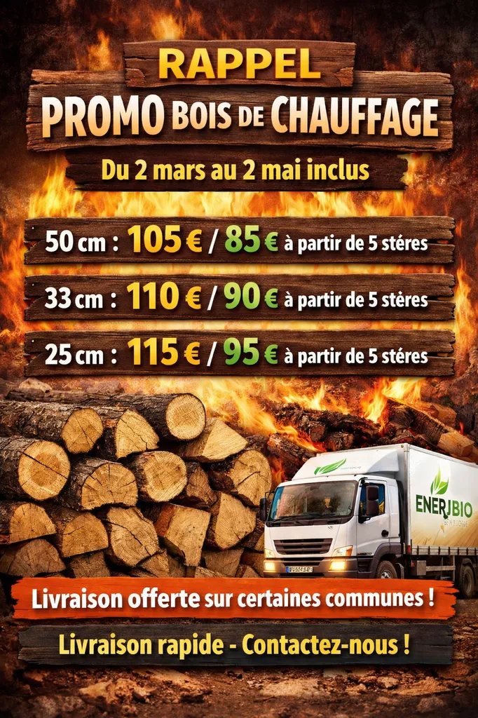 Profitez de notre promotion exceptionnelle sur le bois de chauffage : faites le plein avant l’hiver et économisez dès 5 stères !