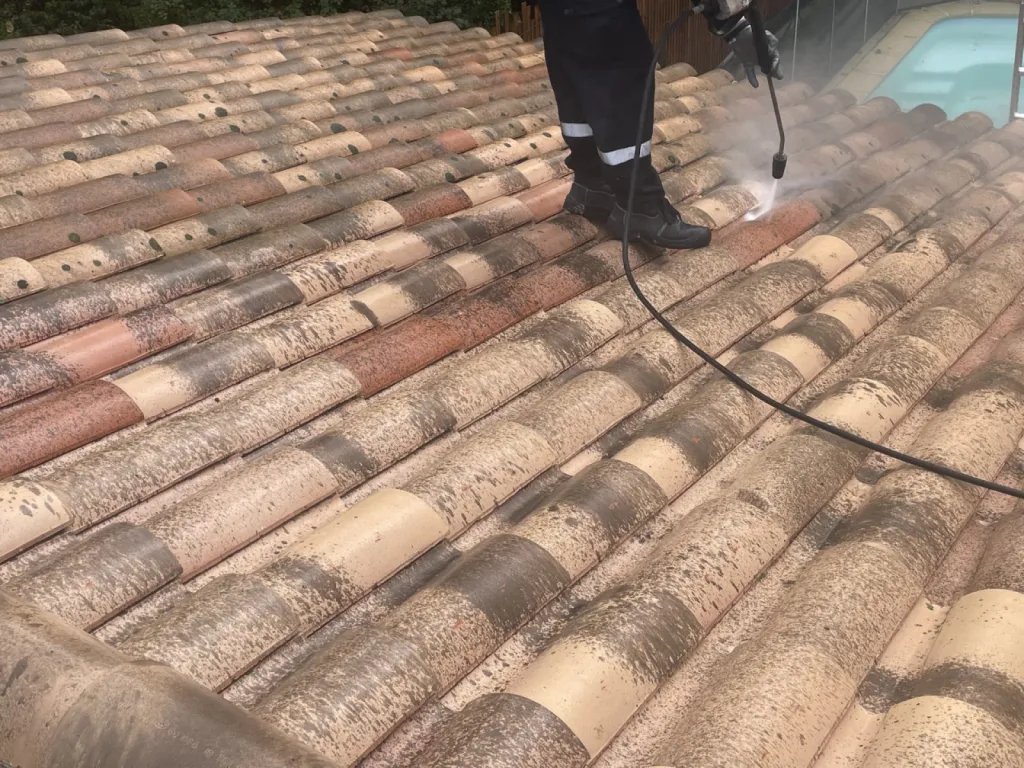 Nettoyage et traitement des tuiles mécaniques d’une Maison près de Martigues.