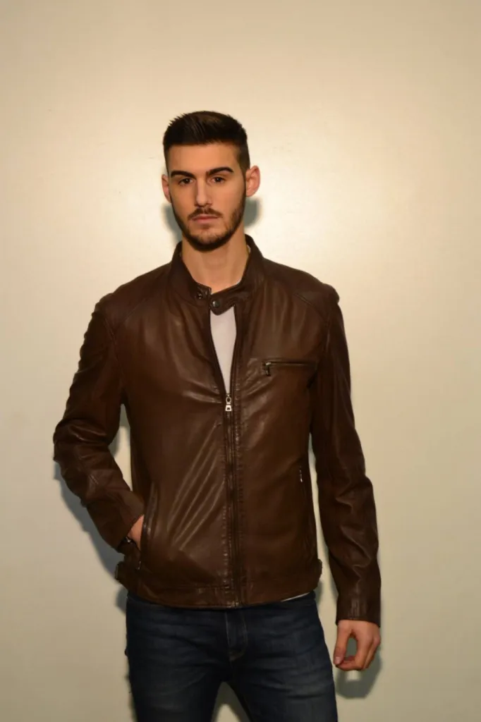blouson cuir marron Guest homme