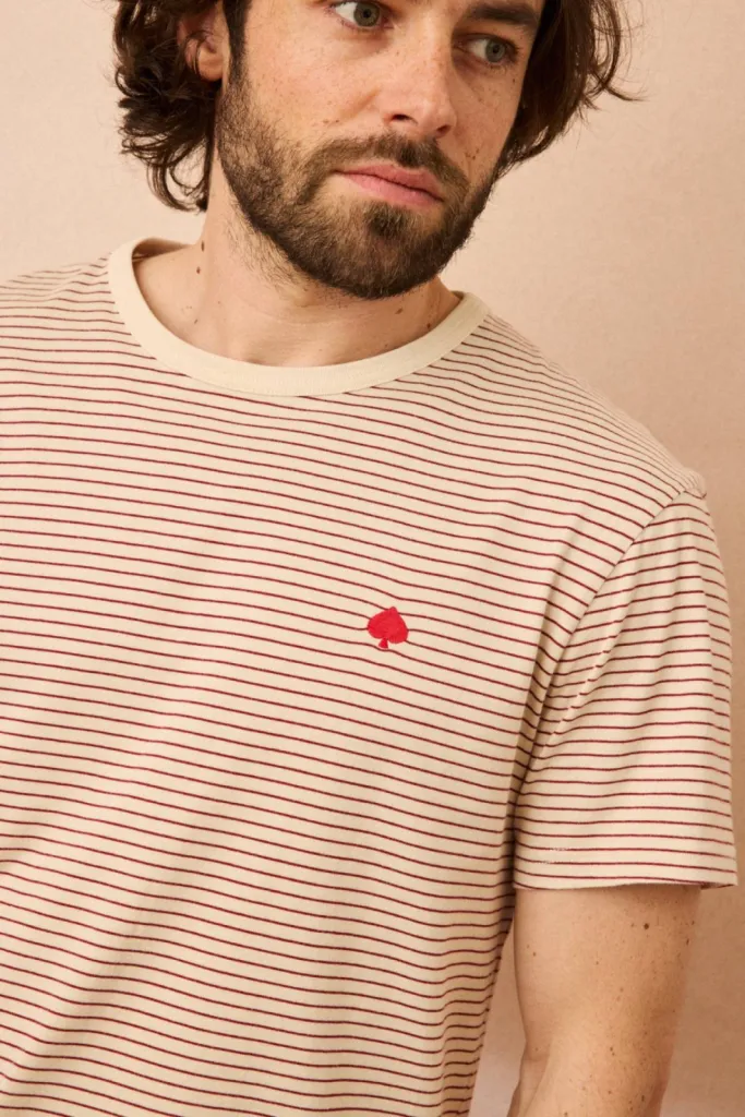 T-shirt rayé rouge JAQK Homme en coton bio disponible chez la Suite by urban Chic à Dieppe 76