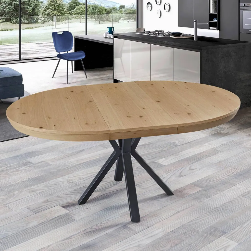 Vente d'une table ronde avec allonge  et pied en croix de fabrication Française