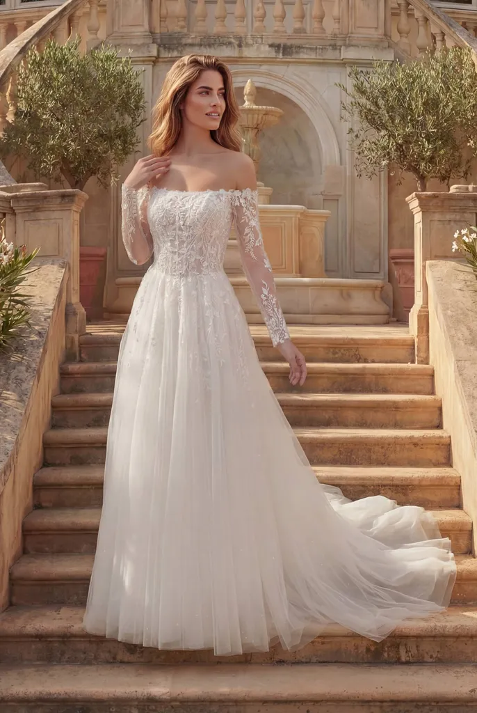 Robe de mariée princesse avec manches longues à Marseille