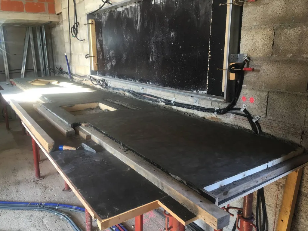 Réalisation d'un plan de travail en béton lissé d'une cuisine à Salon de Provence - béton coulé