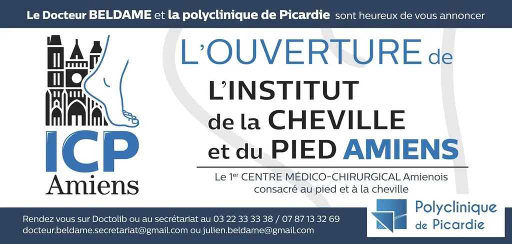 L'Institut de la Cheville et du Pied (ICP Amiens), fondé par le Dr Julien Beldame, chirurgien orthopédiste, ouvre ses portes en avril 2025
