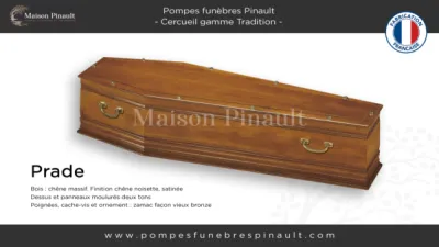 cercueil Prade gamme Tradition forme parisienne chêne massif  couleur noisette Pompes funèbres Pinault