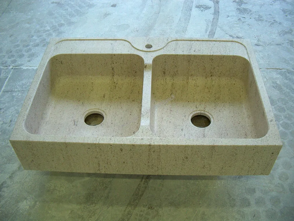 Evier double bac en pierre type Moca Crème