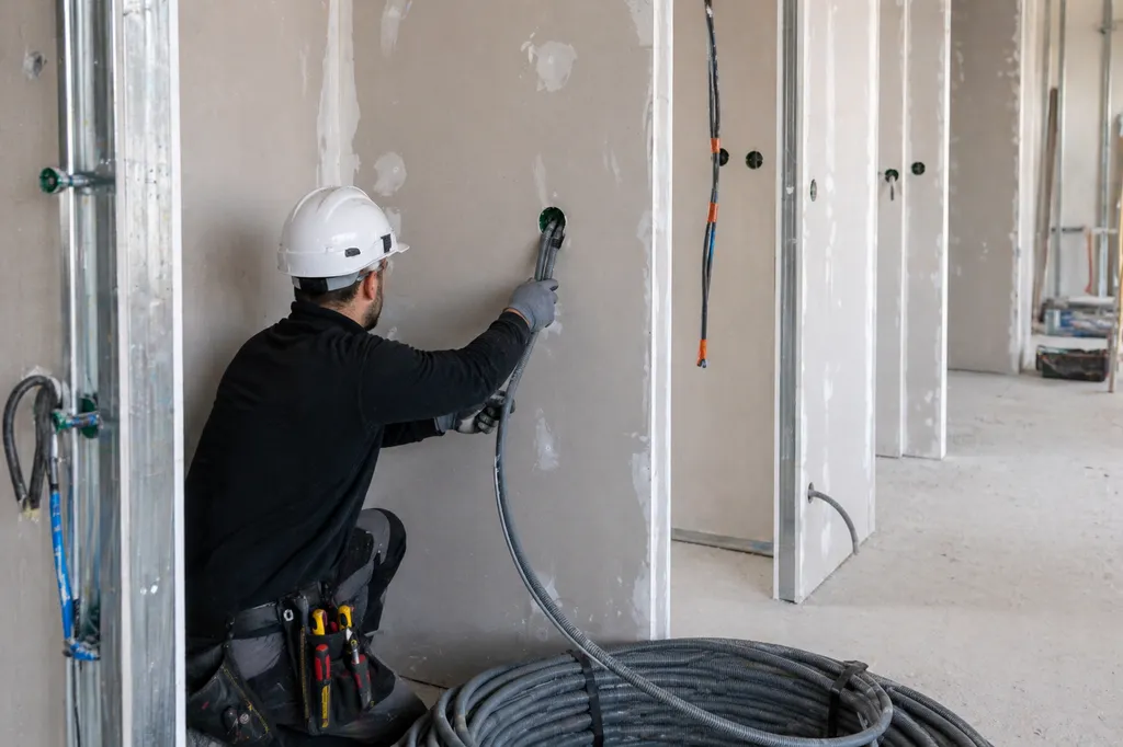 Electricien logements collectifs neufs tirage de gaines dans le placo