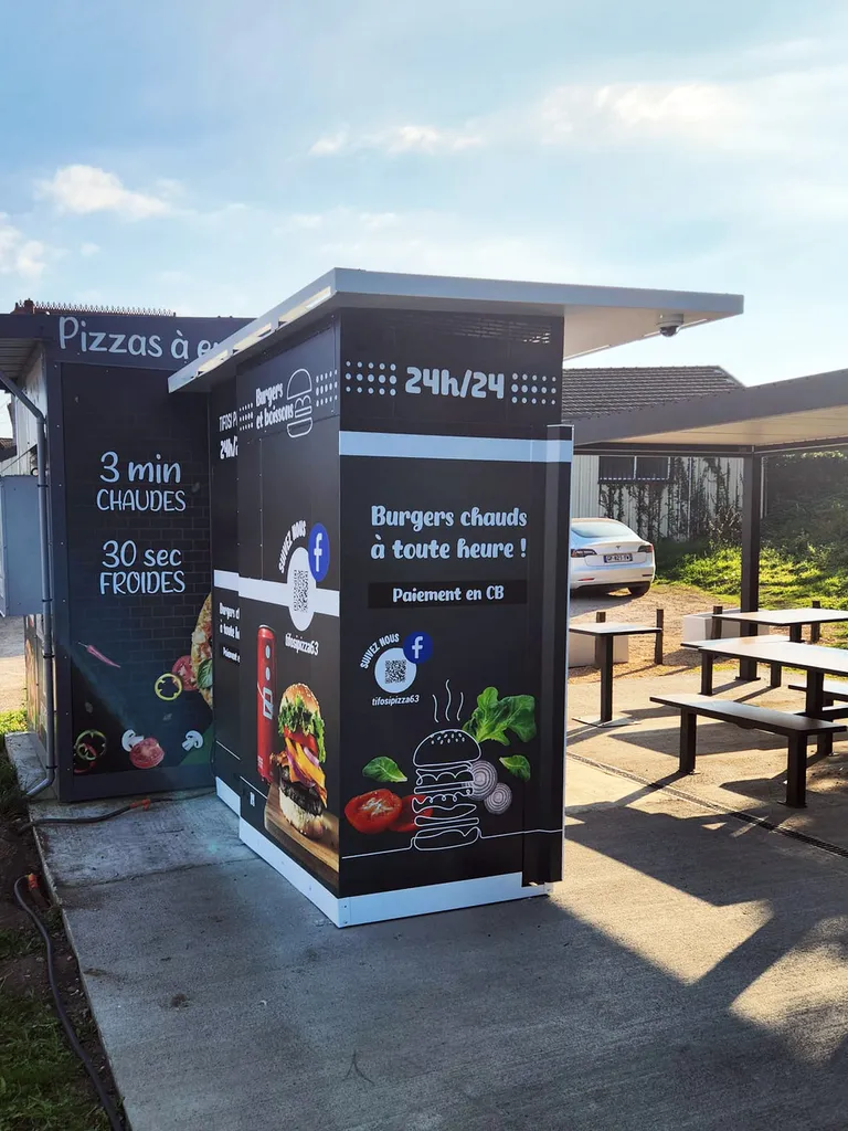 Vente de distributeur automatique de burgers chauds et boissons fraiches avec paiement par carte bancaire en France