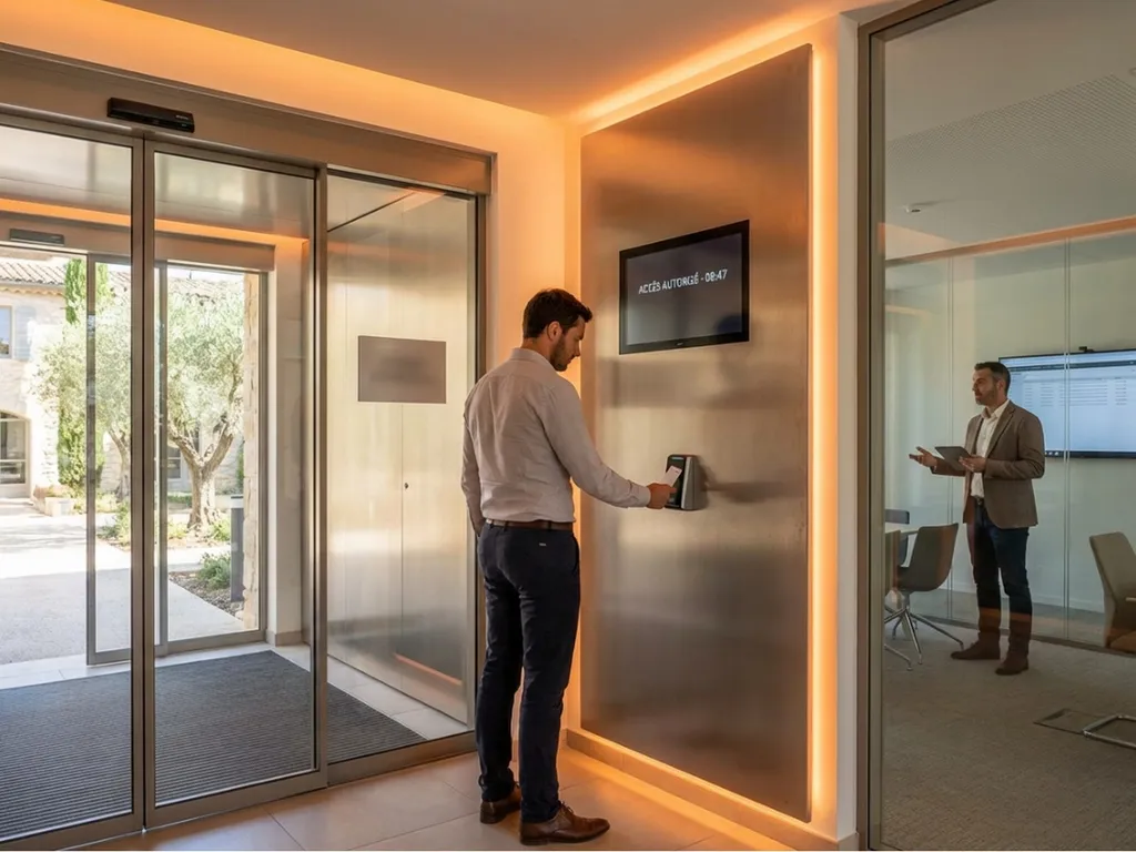 Système enregistrement entrées‑sorties RFID, lecteur badge mural, traçabilité RH automatique, export paie Sage/Cegid, conformité RGPD