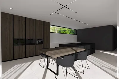 Cuisine de la marque Minimal à Valence , mélange de bois et de fenix avec façades débordantes 