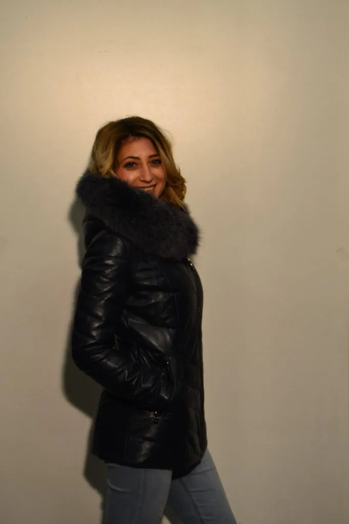 veste cuir noir fourrure femme