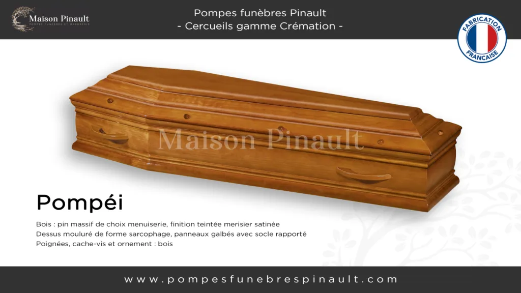 Cercueil crémation en pin haut de gamme Pompéi par la maison Pinault
