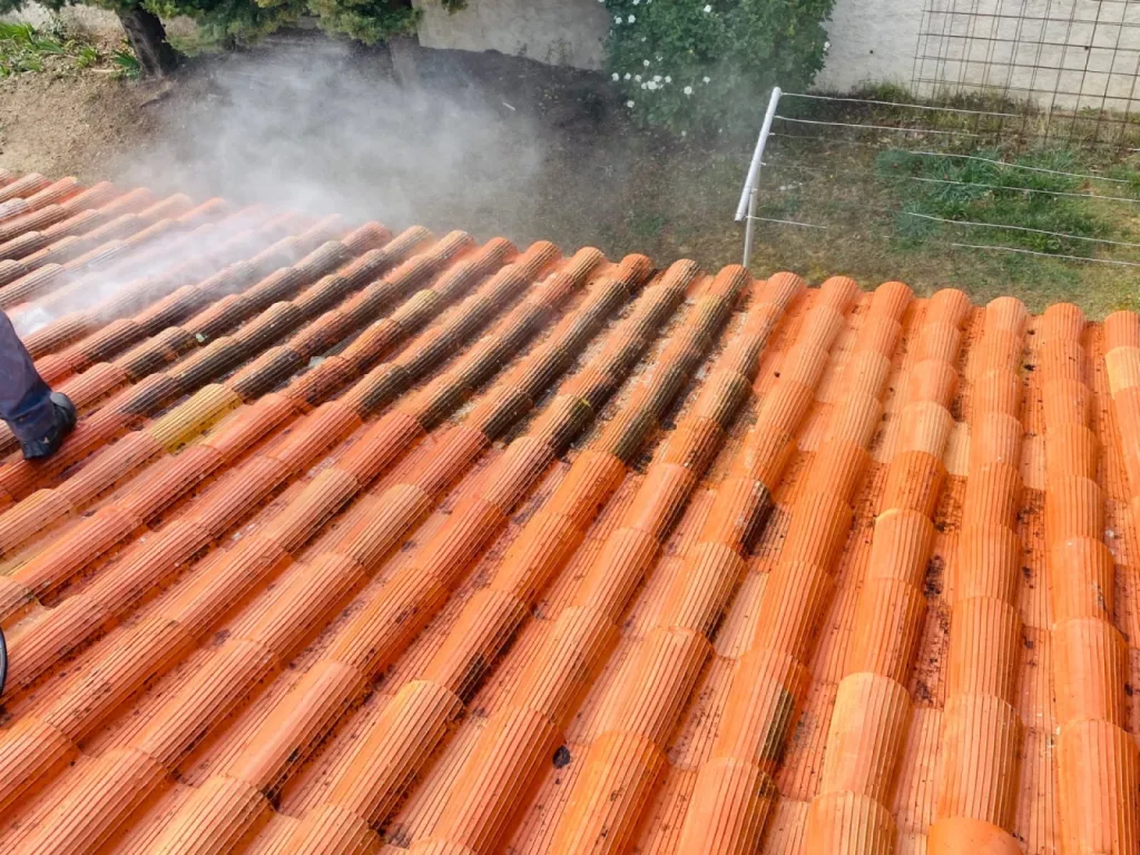 nettoyage des tuiles romane en cours sur chateauneuf les martigues