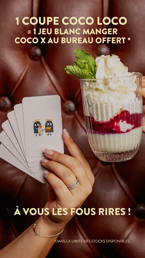 Une coupe glacée Coco Loco achetée = un jeu de cartes Blanc Manger Coco offert ! !