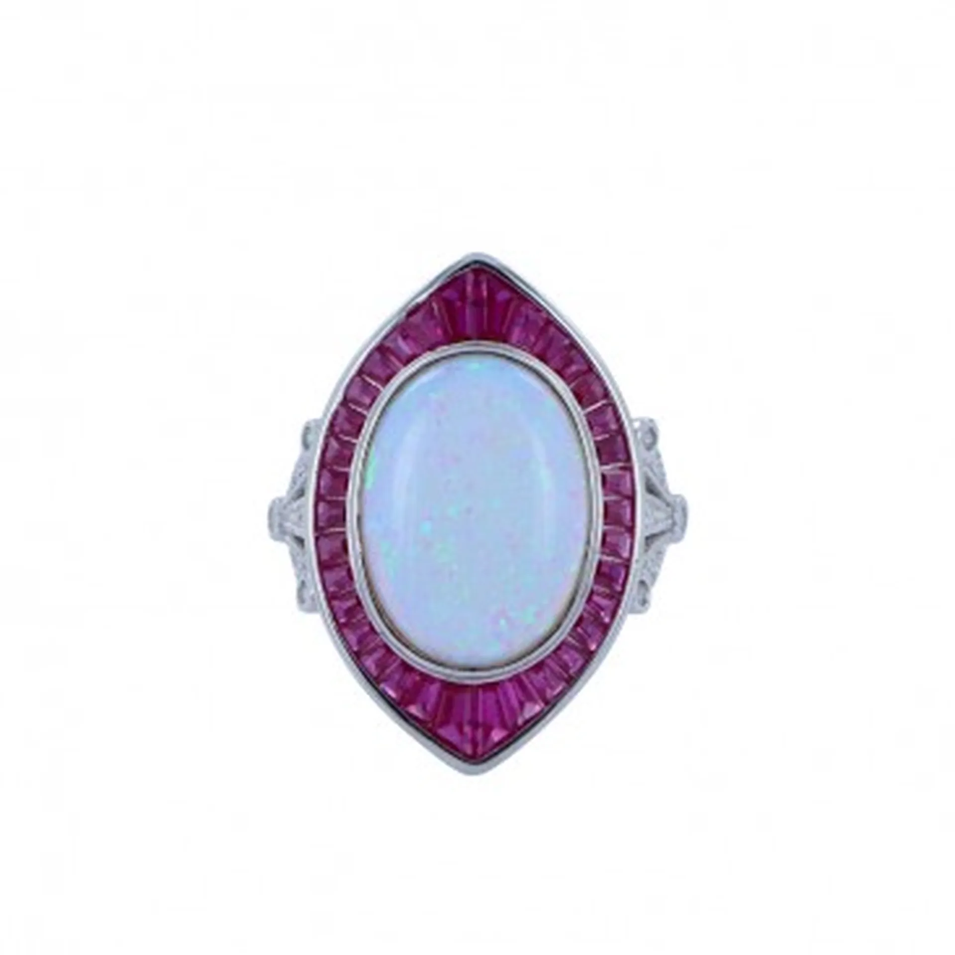 Bague rétro opale et rubis synthèse argent 925 La Metrop Compagnie chez Or Ligne La Teste-de-Buch Bassin d’Arcachon