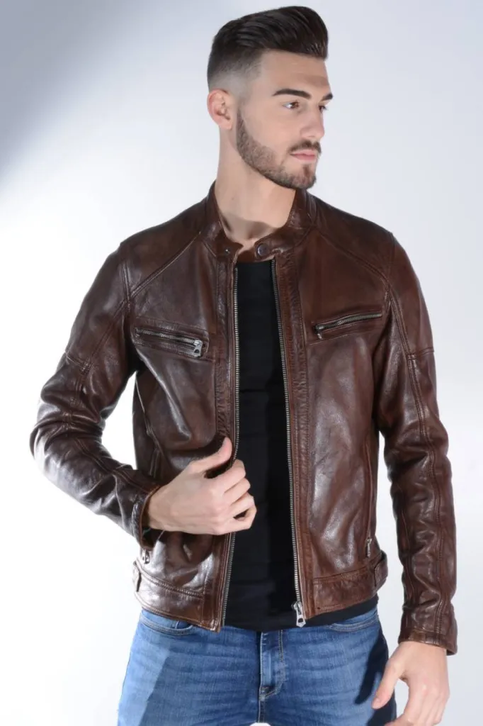 blouson cuir marron Giovanni homme