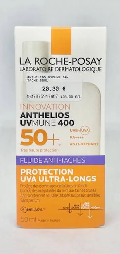 Innovation Anthelios UVMUNE 400 Fluide Anti-Tâches SPF 50+ de La Roche-Posay  pour cet été a la pharmacie du petit bosquet 