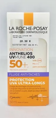 Innovation Anthelios UVMUNE 400 Fluide Anti-Tâches SPF 50+ de La Roche-Posay  pour cet été a la pharmacie du petit bosquet 