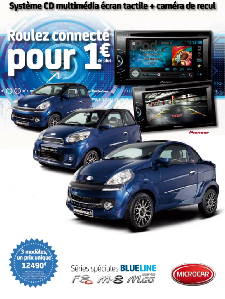 Pour 1 euro de plus, roulez connecté avec les voitures sans permis MICROCAR séries spéciales BLUELINE